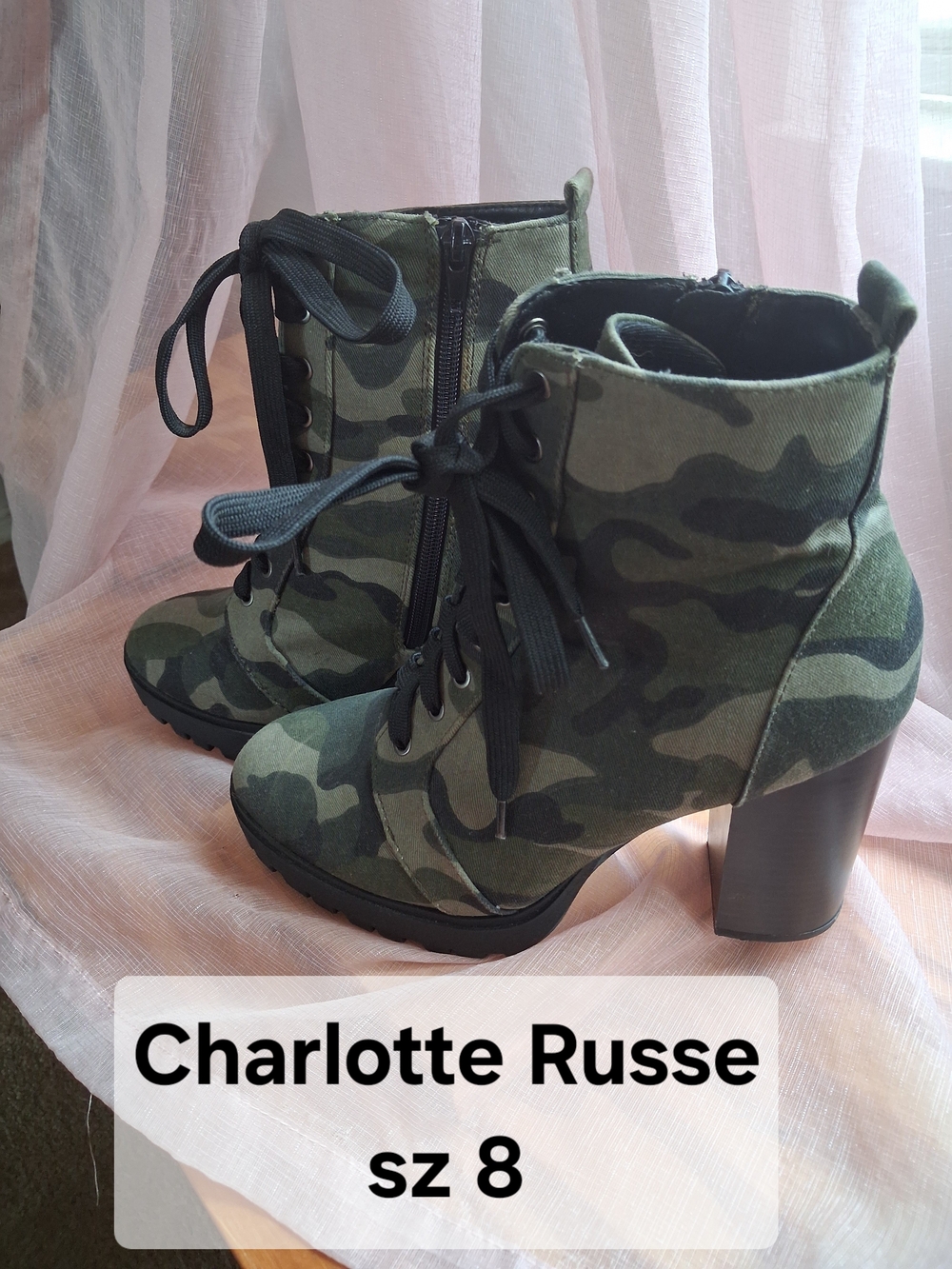Charlotte Russe Green Camo Lace-Up Ankle Boots